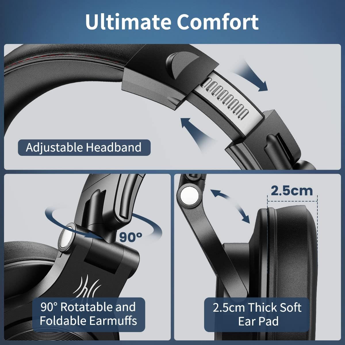 OneOdio A71 Hi-Res Studio Recording Headphones - Wired Over Ear Headphones with SharePort, Monitoring Mixing Foldable Headset with Stereo Sound, 3.5/6.35MM Jack for PC Computer DJ Guitar-Black - Image 6