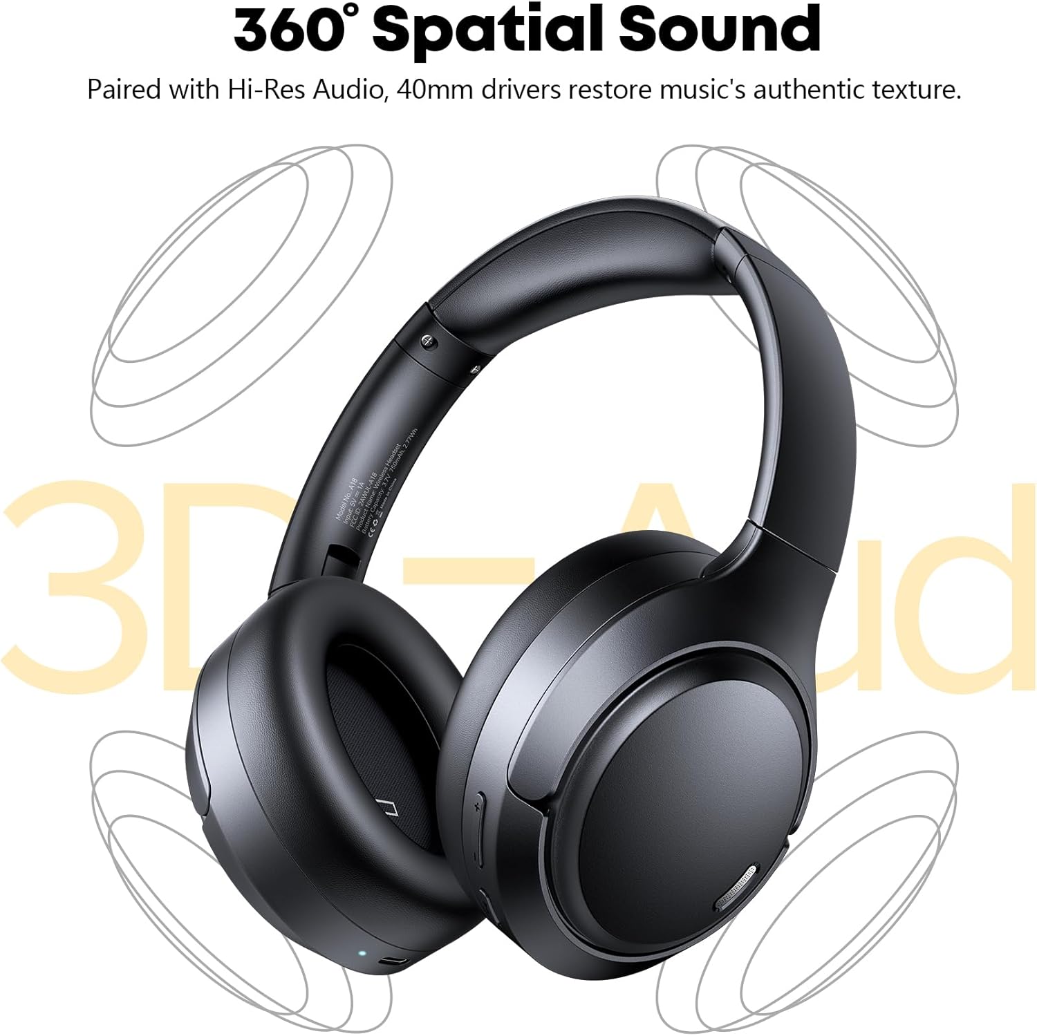 Hybrid Active Noise Cancelling Headphones 120H Long Playtime, 6 ENC Mic, Wireless Over-Ear Bluetooth 6.0 Headphones, Hi-Res Audio, Memory Foam Earcup, Transparency Mode ANC Headphone for Travel Office - Image 4