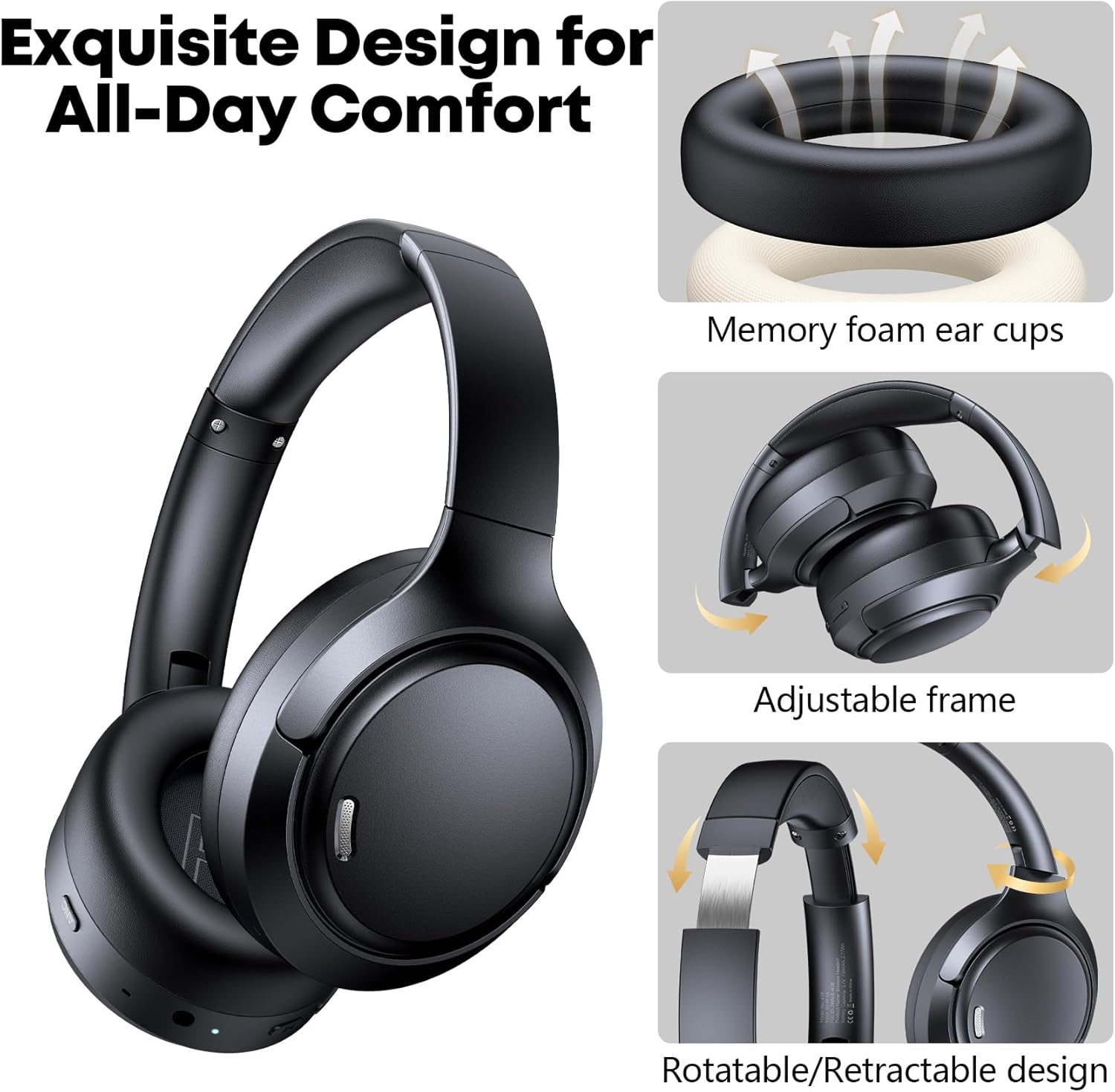 Hybrid Active Noise Cancelling Headphones 120H Long Playtime, 6 ENC Mic, Wireless Over-Ear Bluetooth 6.0 Headphones, Hi-Res Audio, Memory Foam Earcup, Transparency Mode ANC Headphone for Travel Office - Image 6