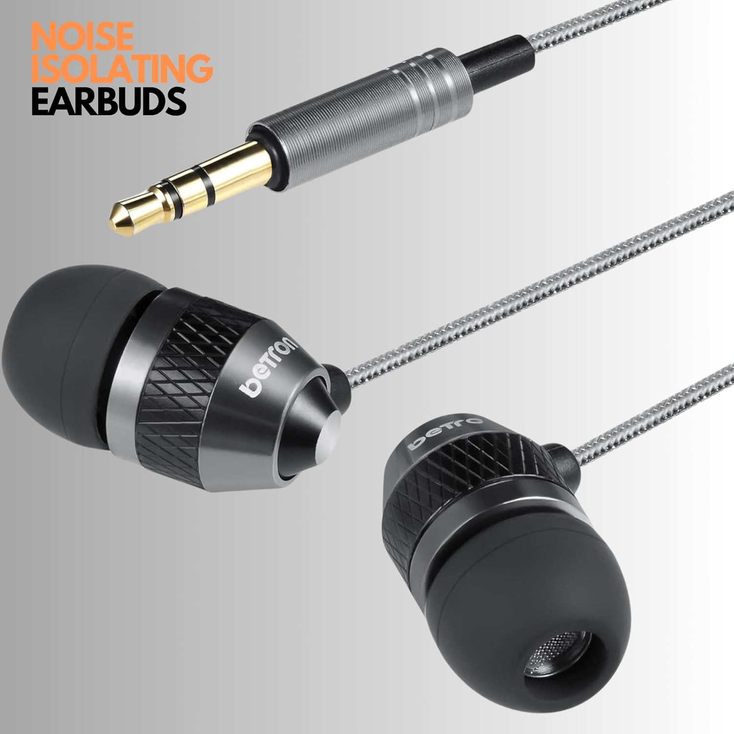 Betron B25 Earphones, Noise Isolating in-Ear Wired Headphones with Strong Bass, Tangle-Free Cord, Lightweight, Carry Case and Soft Earbud Tips, Black - Image 3