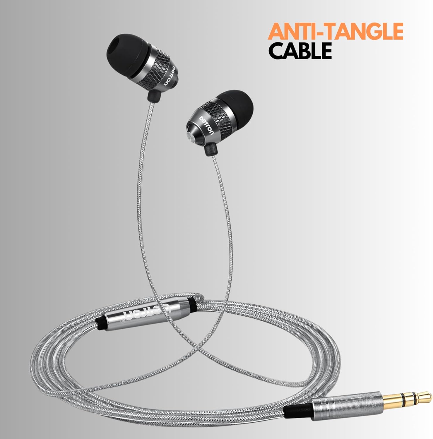 Betron B25 Earphones, Noise Isolating in-Ear Wired Headphones with Strong Bass, Tangle-Free Cord, Lightweight, Carry Case and Soft Earbud Tips, Black - Image 4