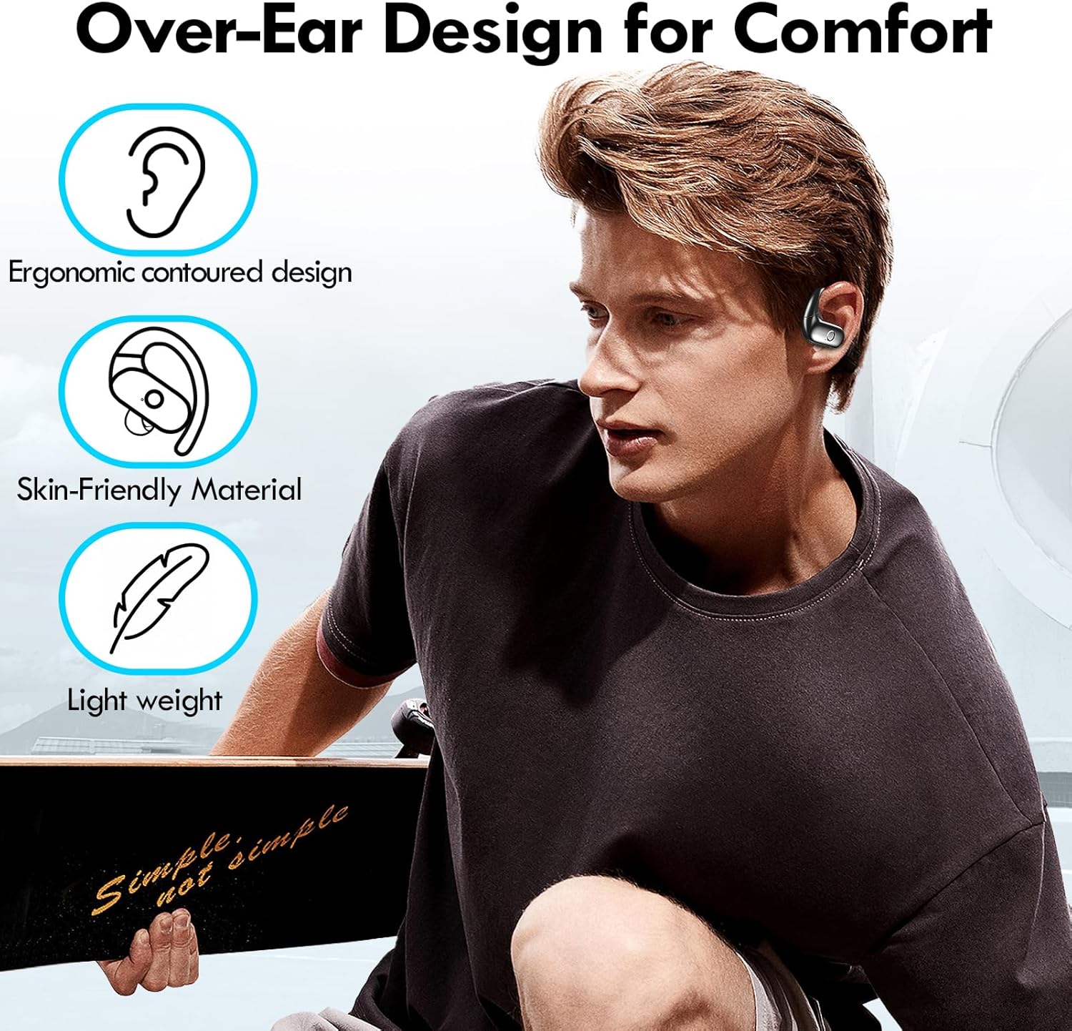 kurdene Wireless Earbuds Bluetooth Headphones Sport,Over Ear Buds with Deep Bass Sound,60Hrs Playtime Earphones Redesigned Comfort Fit with Earhooks for Running,Meeting,Workout-Black - Image 3
