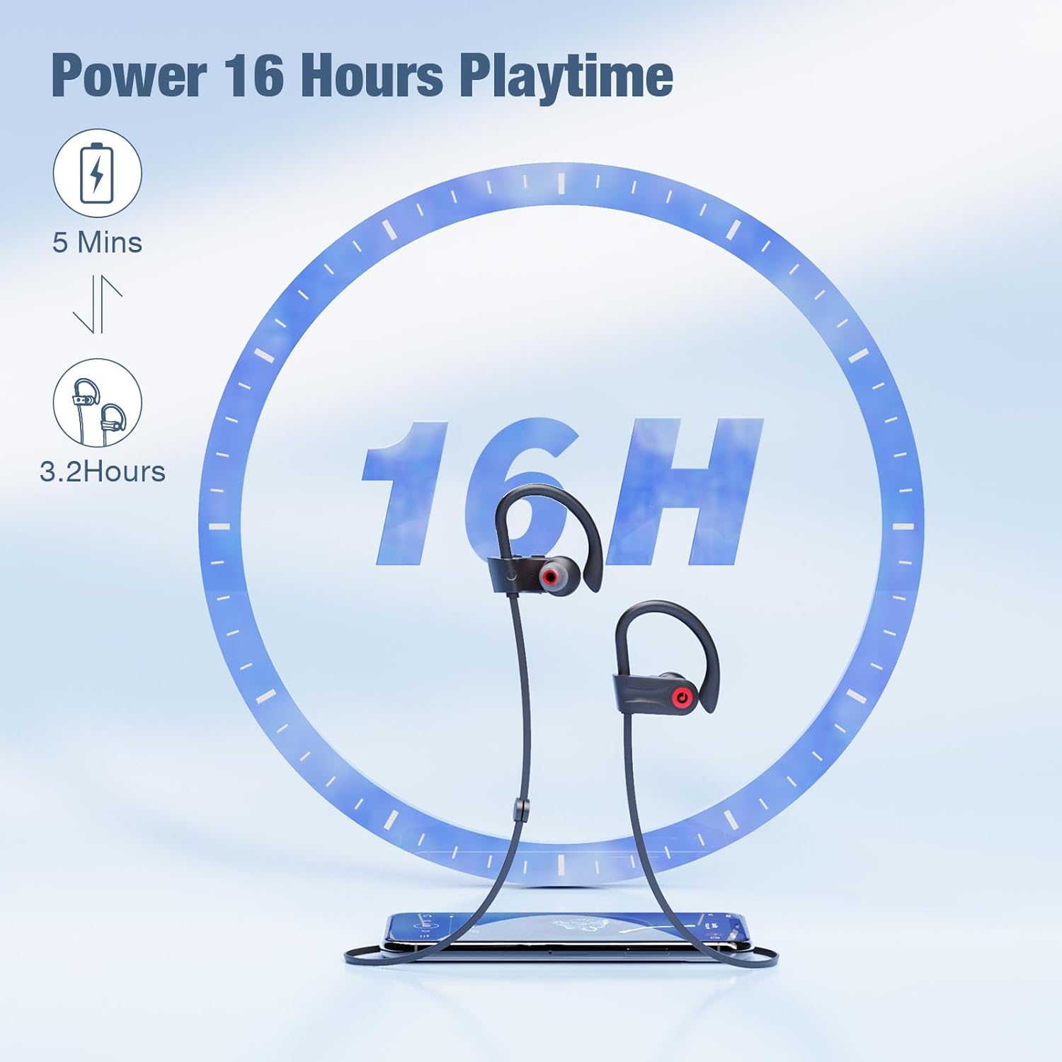 Boean Bluetooth Headphones, Wireless Headphones with 16 Hours Playtime Bluetooth 5.3 Wireless Earbuds HD Stereo Sound IPX7 Waterproof Earphones AI Music Generation Workout Headset for Running Sports - Image 4