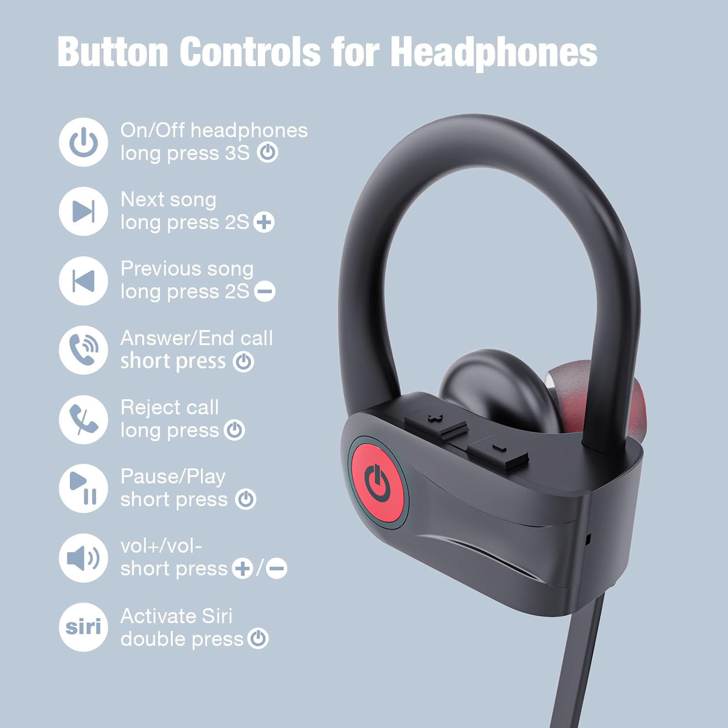 Boean Bluetooth Headphones, Wireless Headphones with 16 Hours Playtime Bluetooth 5.3 Wireless Earbuds HD Stereo Sound IPX7 Waterproof Earphones AI Music Generation Workout Headset for Running Sports - Image 6